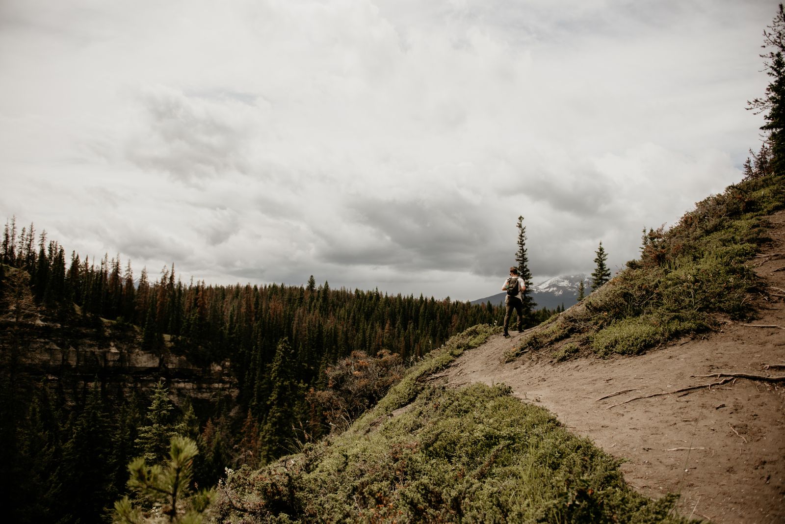 Backpacker hiking a scenic mountain trail